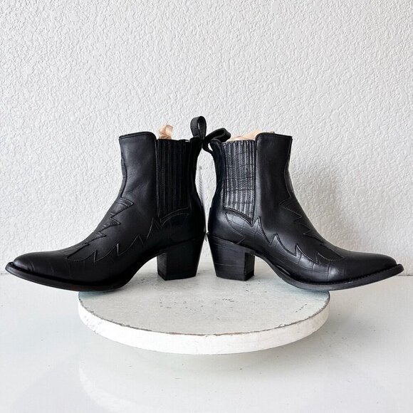 NEW Lane CHELSEA Womens Cowboy Bootie 6.5 Western Black Leather Short Boots - Picture 7 of 12